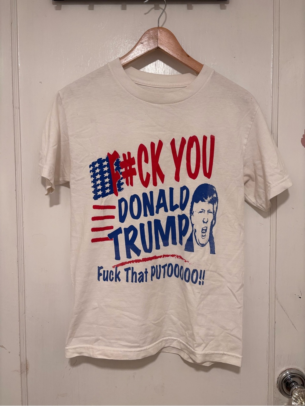 White Short-Sleeve Graphic Statement Tee - Anti-Donald Trump Design